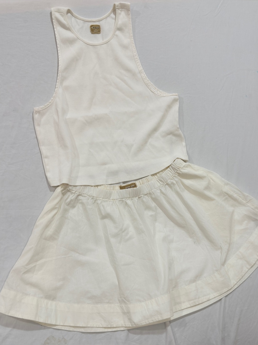Free People Ivory Ribbed Crop Tank & Mini Skirt Matching Set Size Large NWOT - Picture 3 of 10